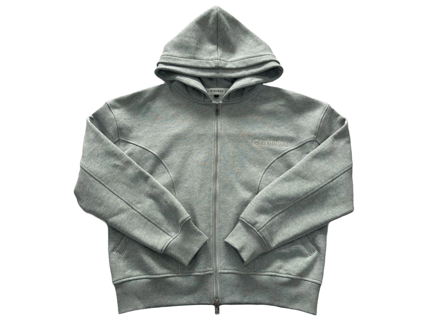 STAINED GREY ZIPPED HOODIE