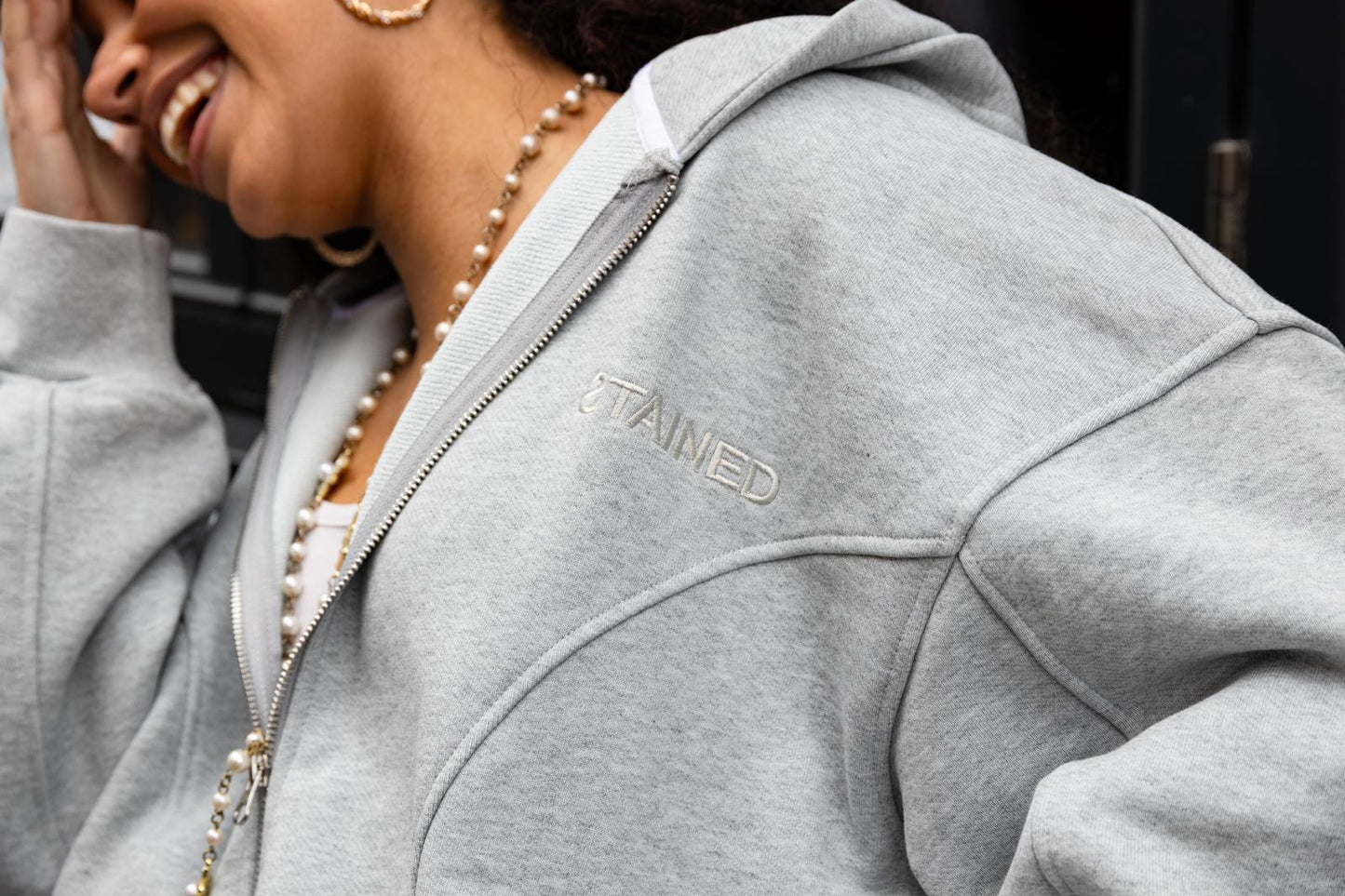 STAINED GREY ZIPPED HOODIE