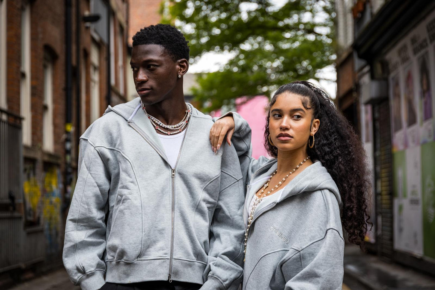 STAINED GREY ZIPPED HOODIE